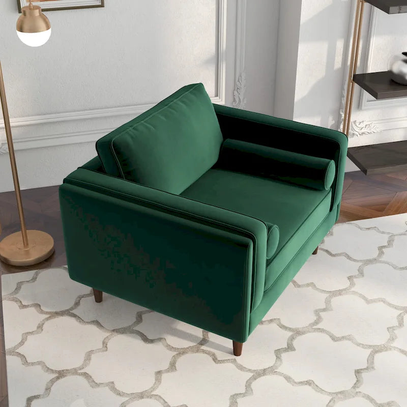 Flavia Mid-Century Modern Pillow Back Velvet Upholstered Armchair