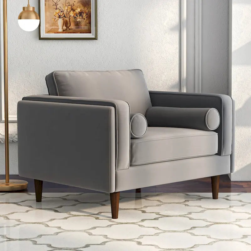 Flavia Mid-Century Modern Pillow Back Velvet Upholstered Armchair
