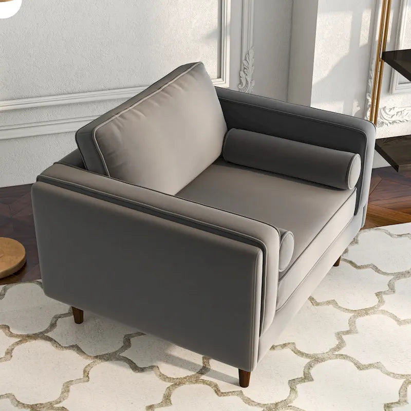 Flavia Mid-Century Modern Pillow Back Velvet Upholstered Armchair
