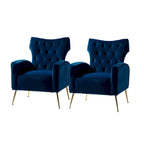 Danita Contemporary Velvet Wingback Tufted Chair With Gold Flared Metal Legs Set Of 2 by HULALA HOME