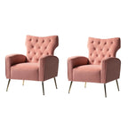 Danita Contemporary Velvet Wingback Tufted Chair With Gold Flared Metal Legs Set Of 2 by HULALA HOME