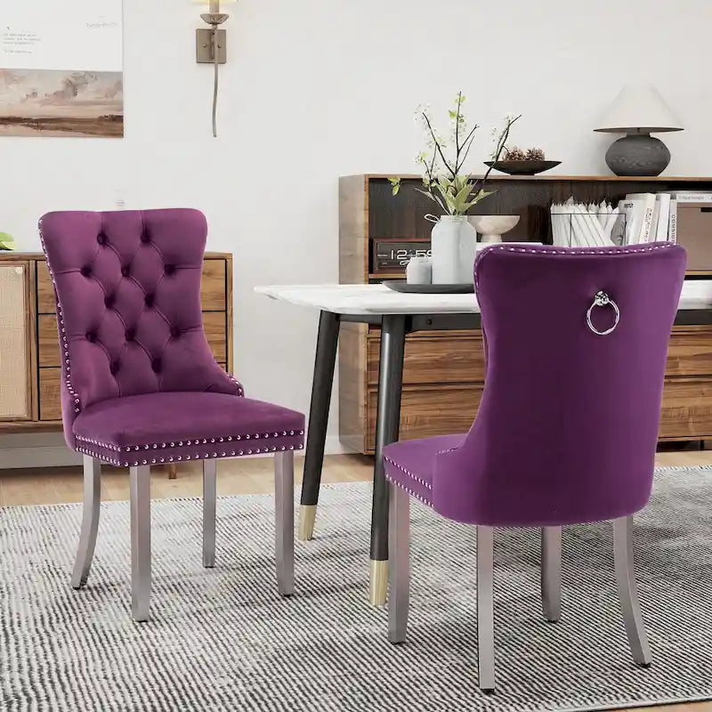 Velvet Dining Chairs Set of 2, Tufted Dining Room Chairs with Button Back, Nailhead Trim, Upholstered Kitchen Side Chairs