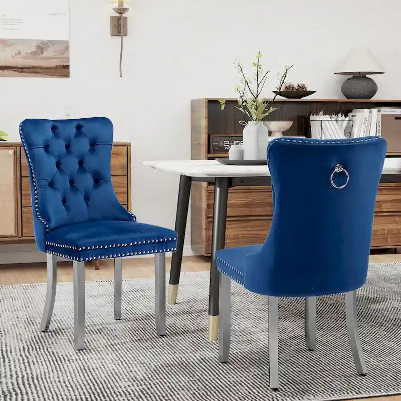 Velvet Dining Chairs Set of 2, Tufted Dining Room Chairs with Button Back, Nailhead Trim, Upholstered Kitchen Side Chairs
