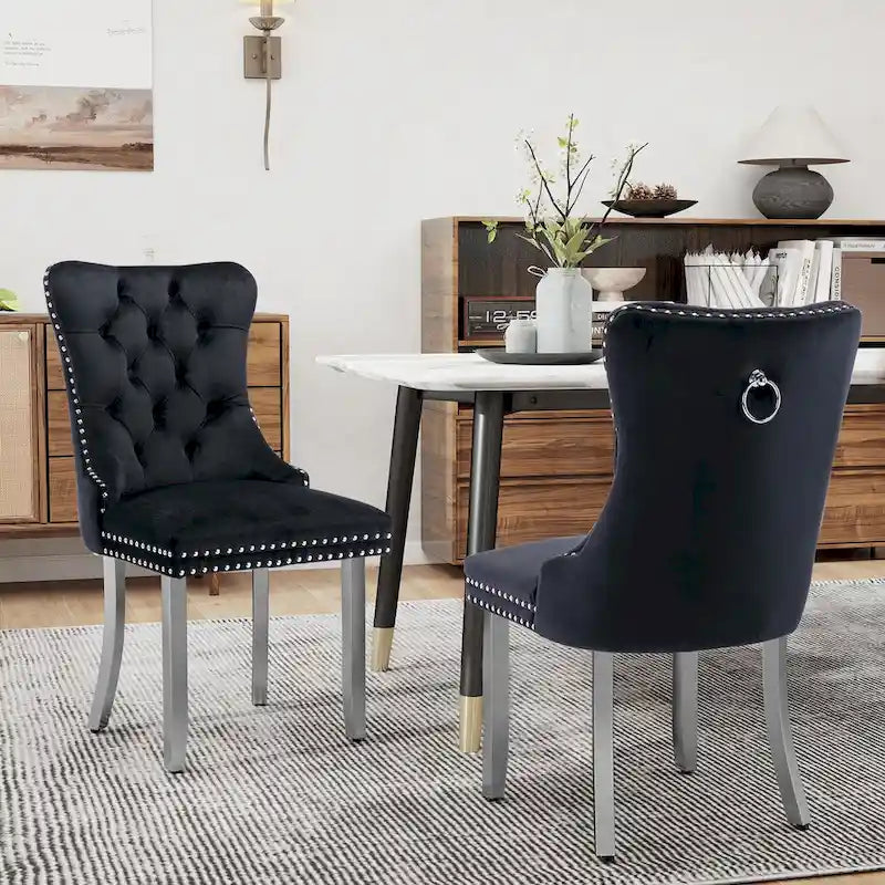 Velvet Dining Chairs Set of 2, Tufted Dining Room Chairs with Button Back, Nailhead Trim, Upholstered Kitchen Side Chairs
