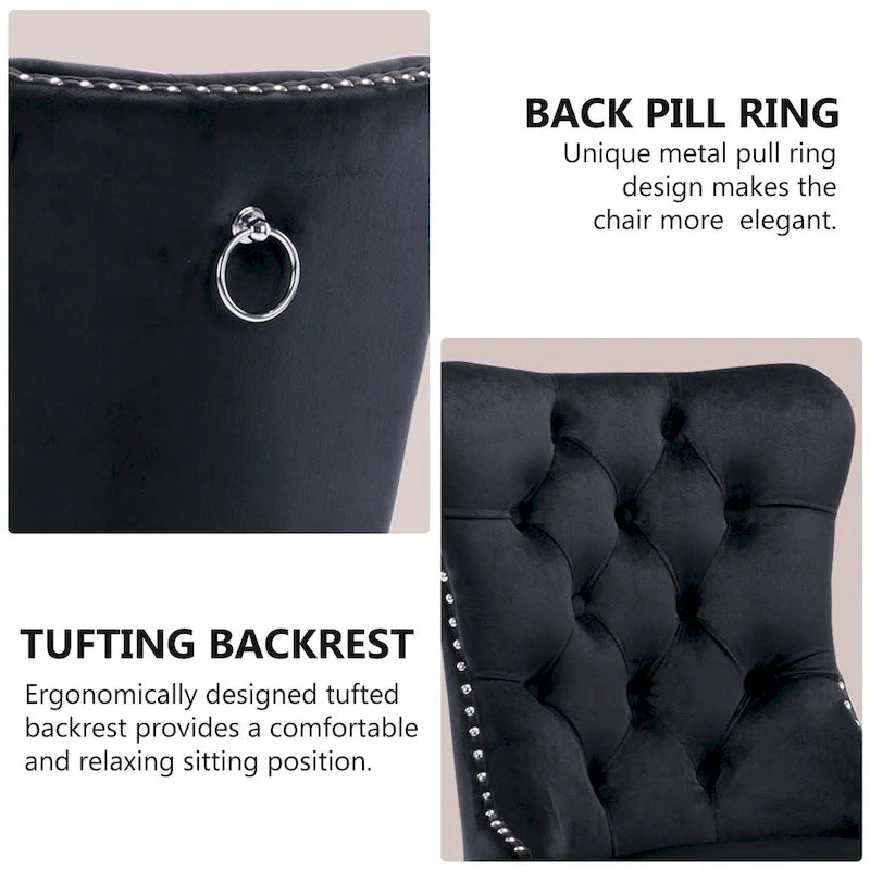 Velvet Dining Chairs Set of 2, Tufted Dining Room Chairs with Button Back, Nailhead Trim, Upholstered Kitchen Side Chairs