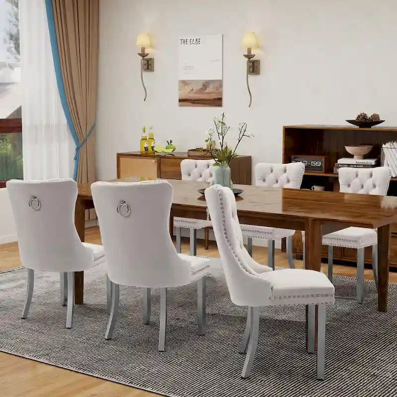 Velvet Dining Chairs Set of 2, Tufted Dining Room Chairs with Button Back, Nailhead Trim, Upholstered Kitchen Side Chairs