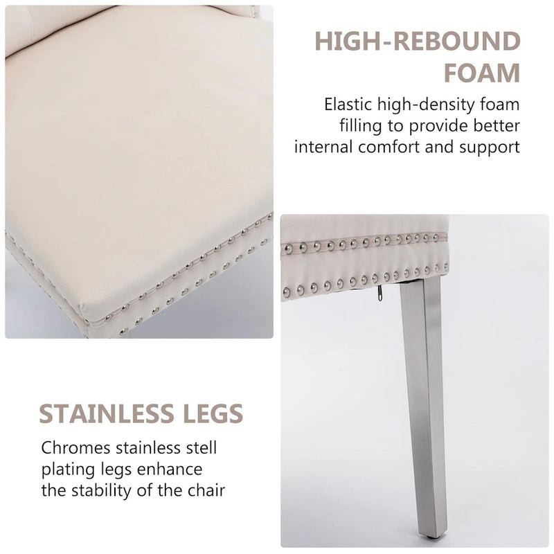 Velvet Dining Chairs Set of 2, Tufted Dining Room Chairs with Button Back, Nailhead Trim, Upholstered Kitchen Side Chairs