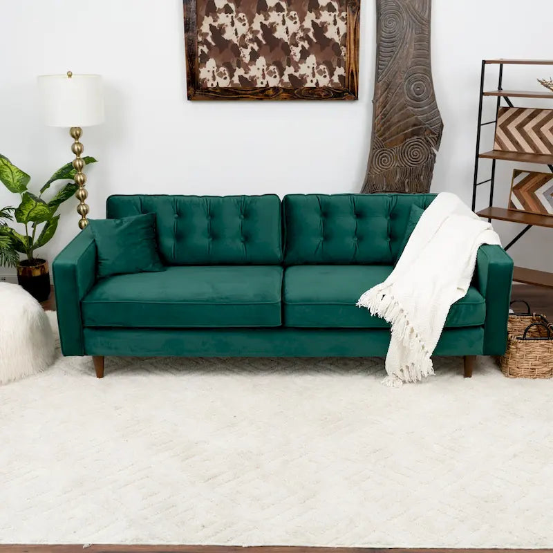 Orion Mid Century Modern Furniture Style Velvet Living Room Couch