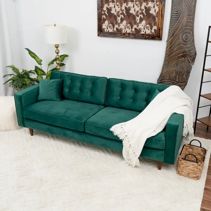 Orion Mid Century Modern Furniture Style Velvet Living Room Couch