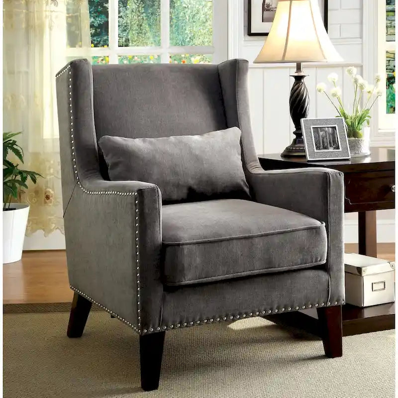 Zema Contemporary Flannelette Padded Nailhead Accent Chair by Furniture of America