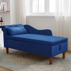 Velvet Upholstered Rolled Arm Chaise Lounge with Storage and Pillow