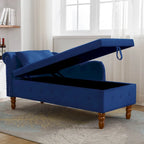 Velvet Upholstered Rolled Arm Chaise Lounge with Storage and Pillow