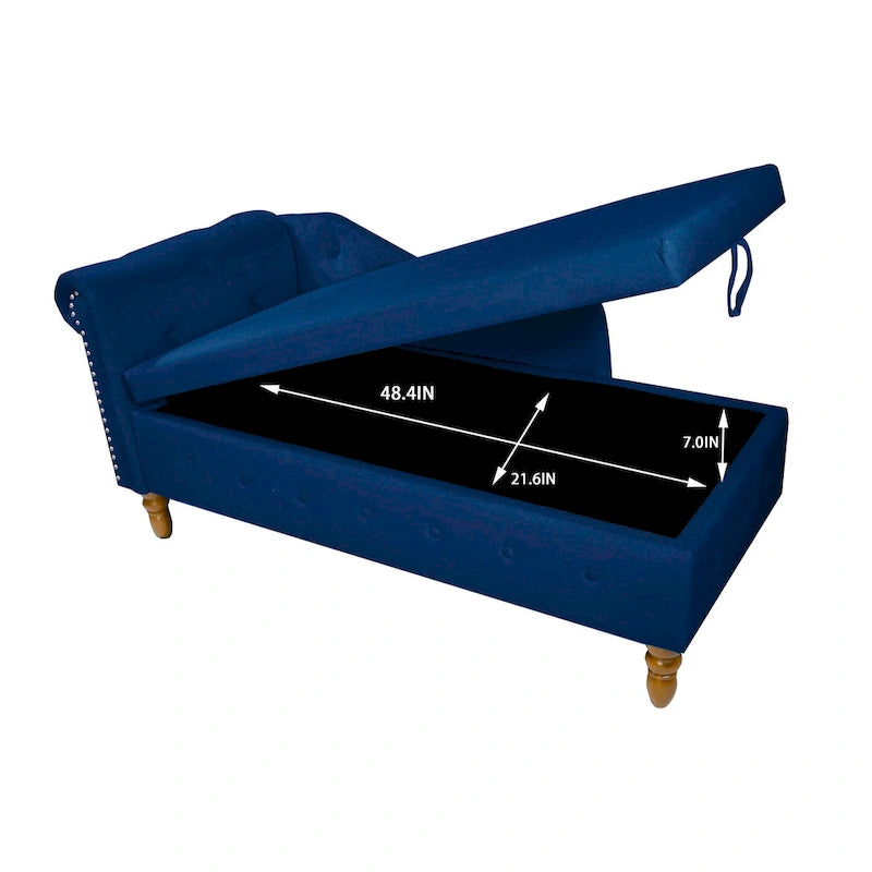 Velvet Upholstered Rolled Arm Chaise Lounge with Storage and Pillow
