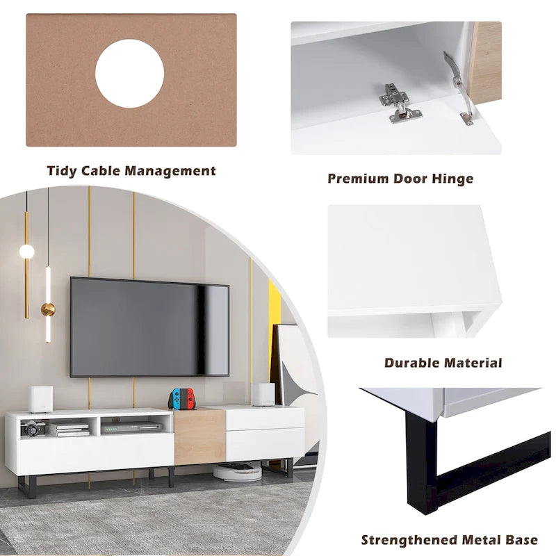 Modern TV Stand for 80 TV with Double Storage Space