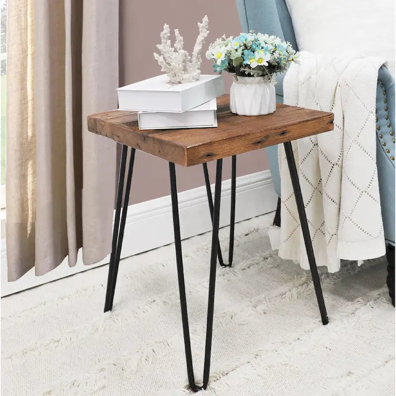 Greenage Wood End Table with Iron Legs