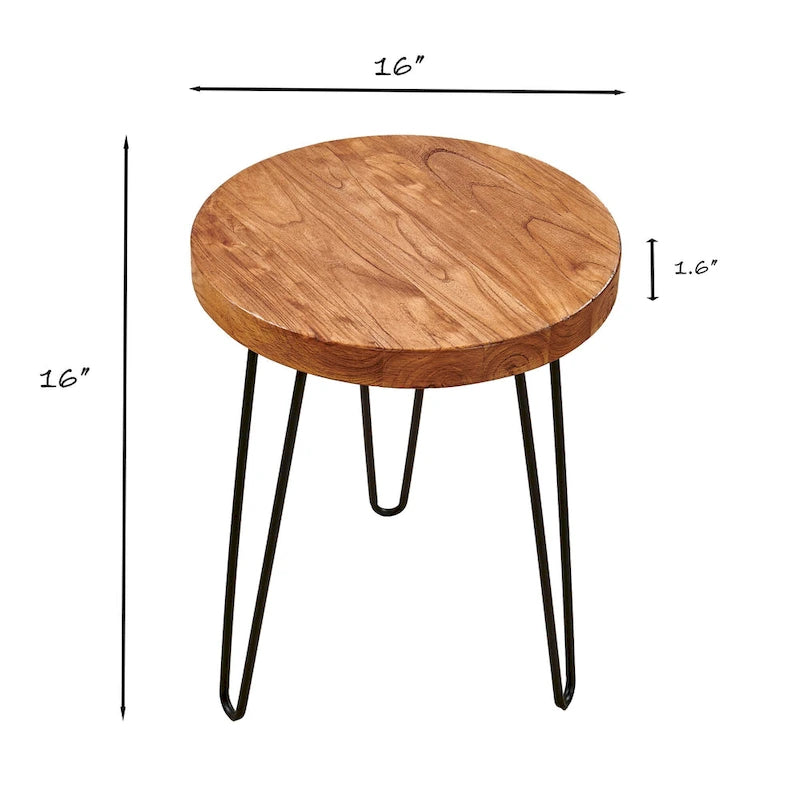 Greenage Wood End Table with Iron Legs