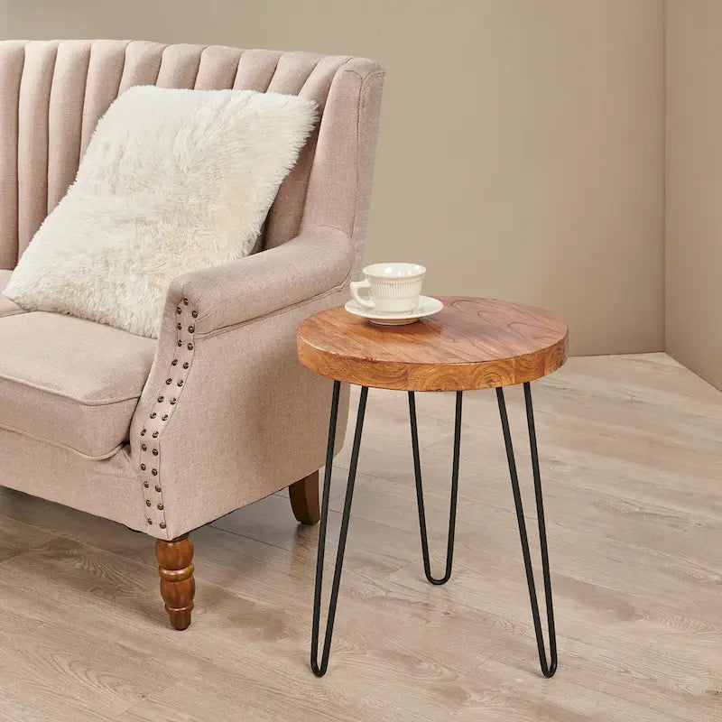 Greenage Wood End Table with Iron Legs