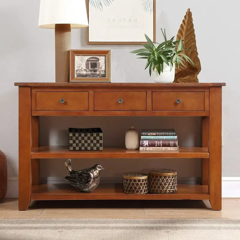 Wood Console Table with 3 Storage Drawers and 2 Shelves