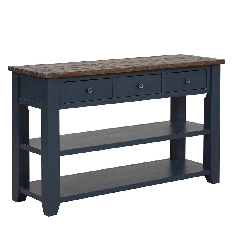 Wood Console Table with 3 Storage Drawers and 2 Shelves