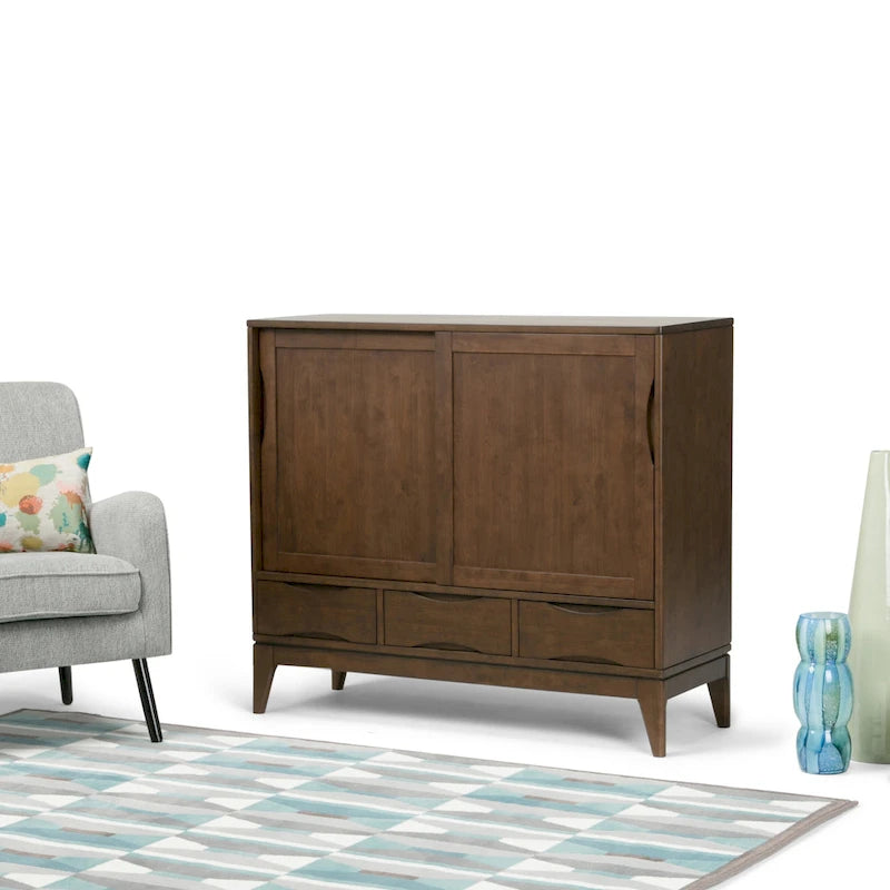 WYNDENHALL Pearson SOLID HARDWOOD 48 inch Wide Mid Century Modern Medium Storage Cabinet - 48w x 17d x 42 h