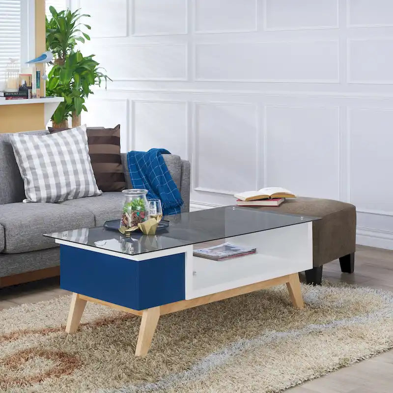 Yini Modern 47-inch Glass Top 1-Shelf Coffee Table by Furniture of America