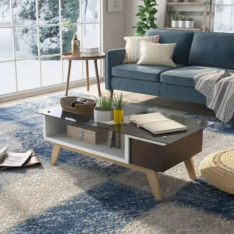 Yini Modern 47-inch Glass Top 1-Shelf Coffee Table by Furniture of America