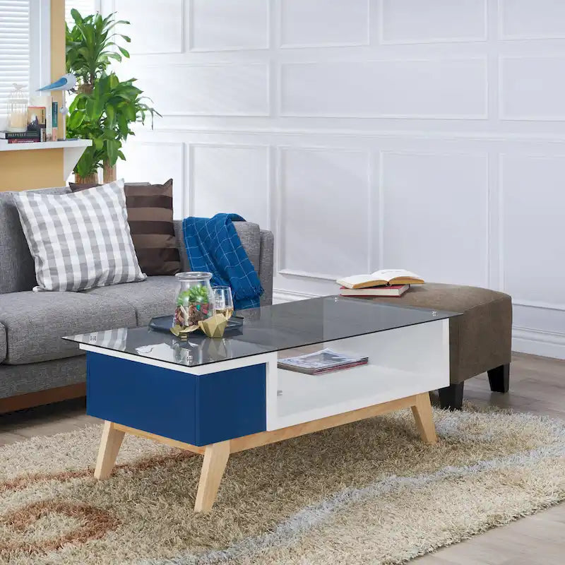 Yini Modern 47-inch Glass Top 1-Shelf Coffee Table by Furniture of America