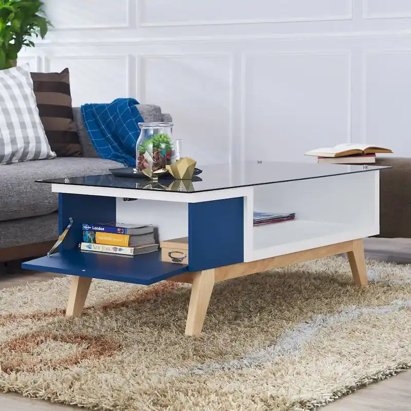 Yini Modern 47-inch Glass Top 1-Shelf Coffee Table by Furniture of America
