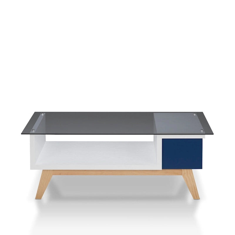 Yini Modern 47-inch Glass Top 1-Shelf Coffee Table by Furniture of America