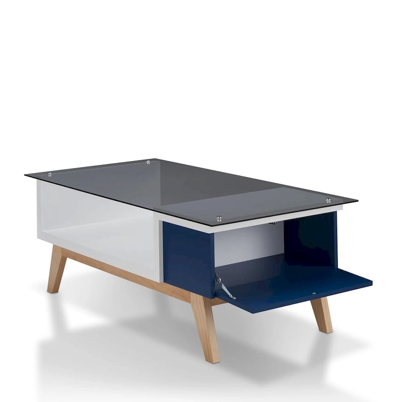 Yini Modern 47-inch Glass Top 1-Shelf Coffee Table by Furniture of America