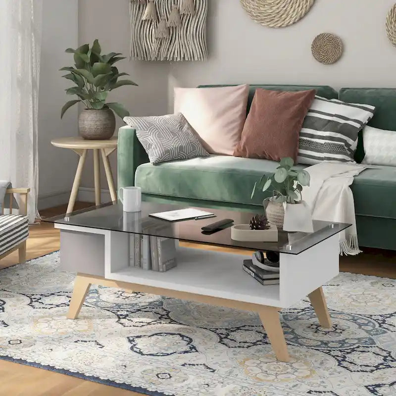 Yini Modern 47-inch Glass Top 1-Shelf Coffee Table by Furniture of America