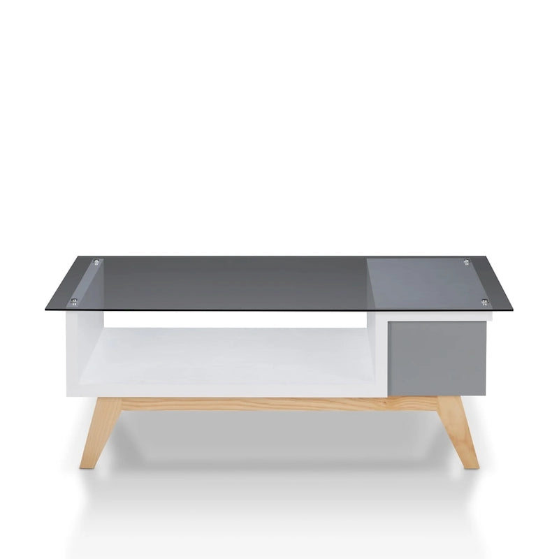Yini Modern 47-inch Glass Top 1-Shelf Coffee Table by Furniture of America