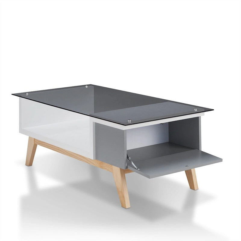 Yini Modern 47-inch Glass Top 1-Shelf Coffee Table by Furniture of America