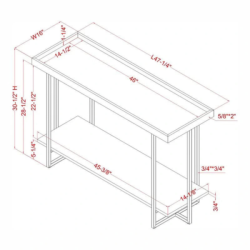 Damara Farmhouse 47-inch Metal 1-Shelf Sofa Table by Furniture of America