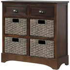 Nestfair Storage Cabinet with 2 Drawers and 4 Classic Rattan Basket