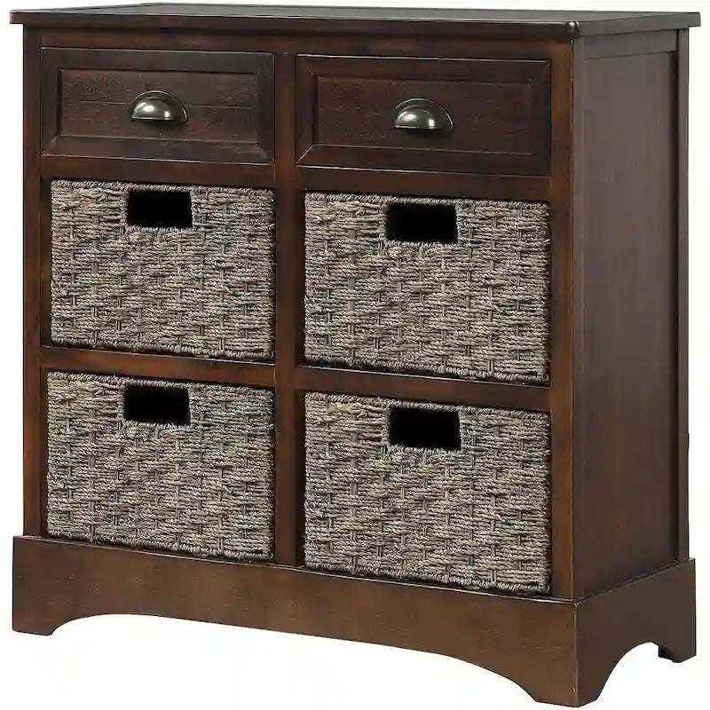Nestfair Storage Cabinet with 2 Drawers and 4 Classic Rattan Basket