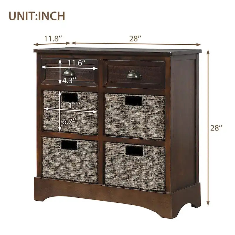 Nestfair Storage Cabinet with 2 Drawers and 4 Classic Rattan Basket