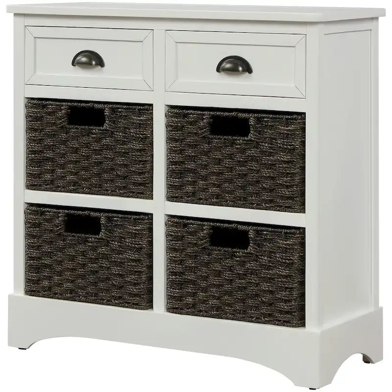 Nestfair Storage Cabinet with 2 Drawers and 4 Classic Rattan Basket