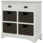Nestfair Storage Cabinet with 2 Drawers and 4 Classic Rattan Basket