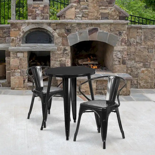 24 Round Metal Indoor-Outdoor Table Set with 2 Arm Chairs