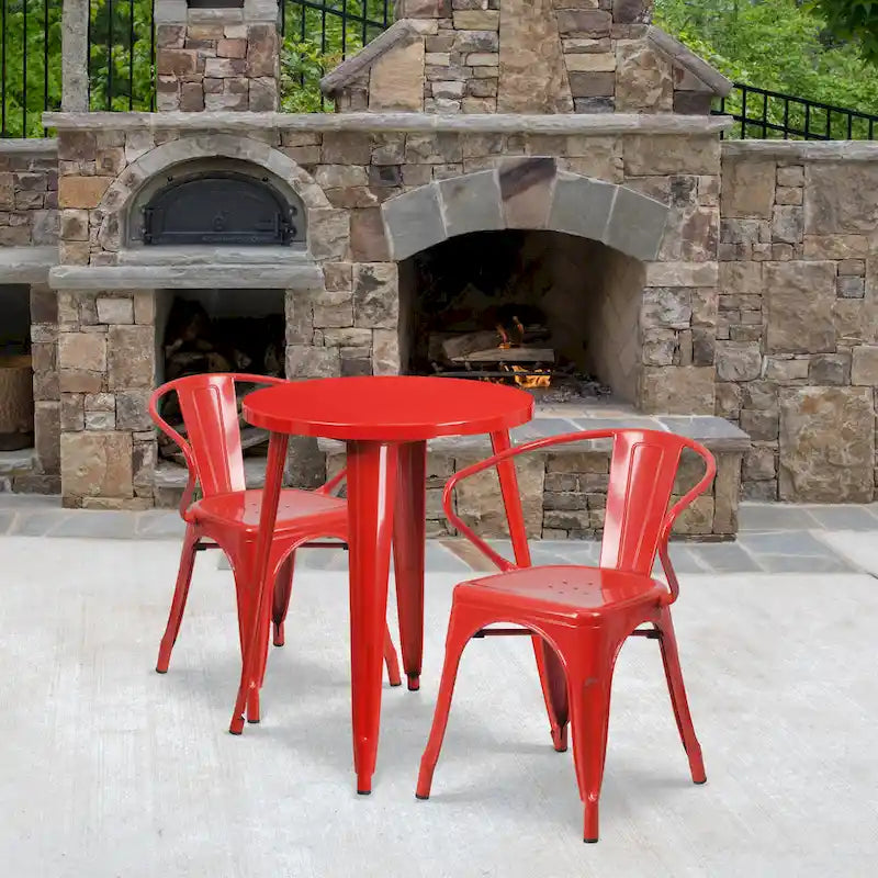 24 Round Metal Indoor-Outdoor Table Set with 2 Arm Chairs