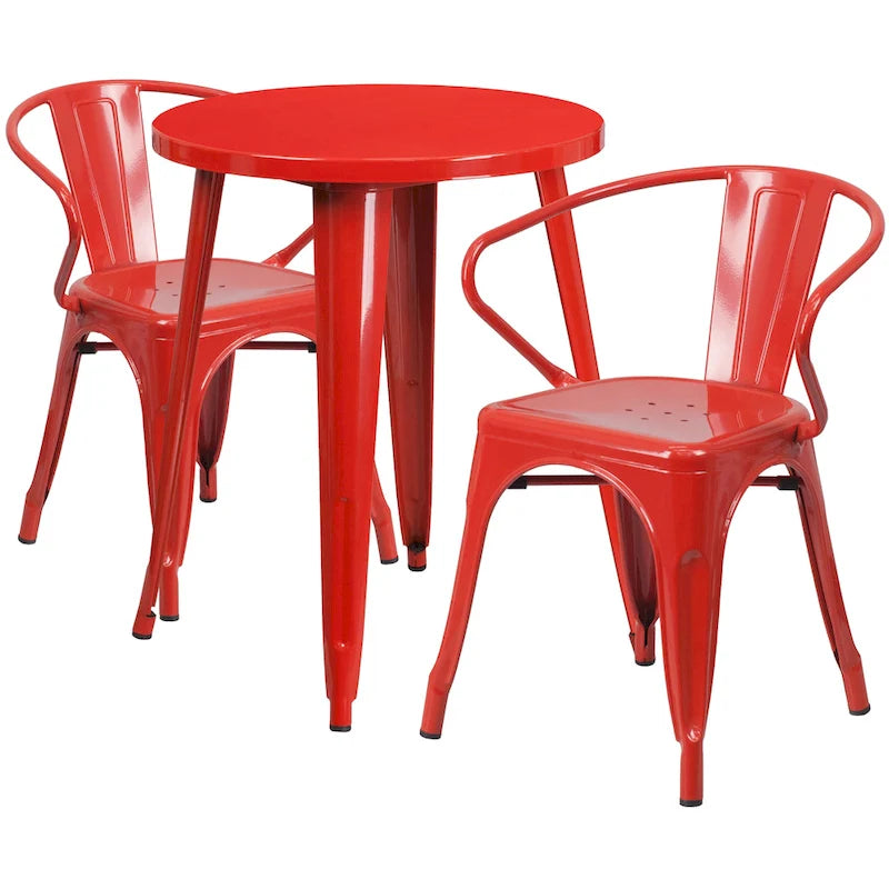 24 Round Metal Indoor-Outdoor Table Set with 2 Arm Chairs