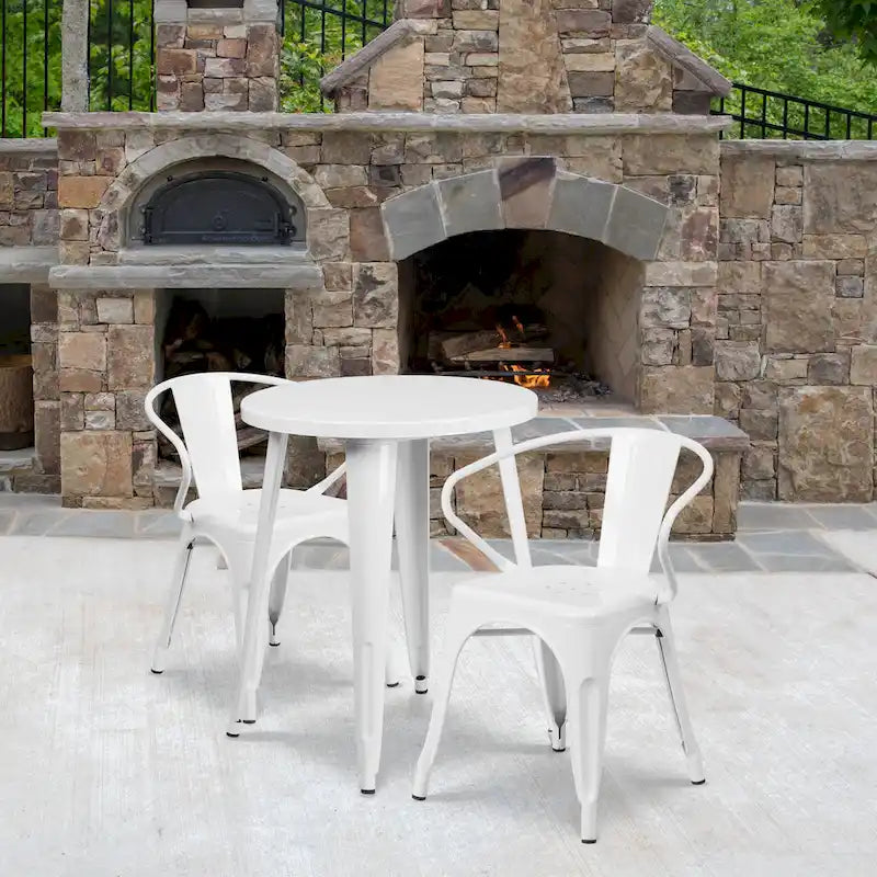 24 Round Metal Indoor-Outdoor Table Set with 2 Arm Chairs