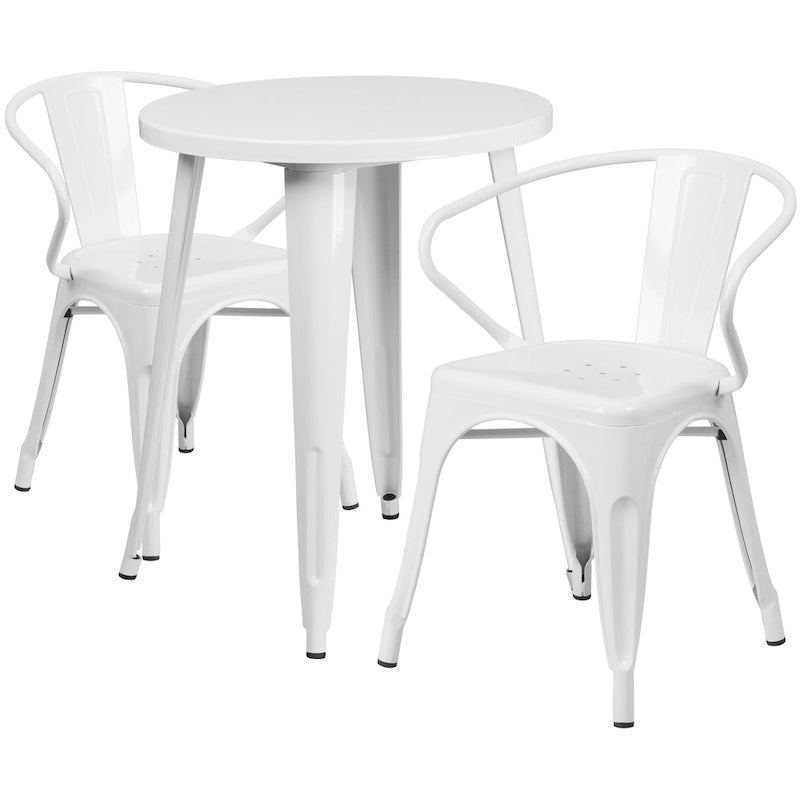 24 Round Metal Indoor-Outdoor Table Set with 2 Arm Chairs
