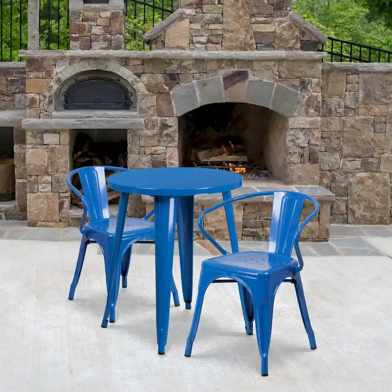 24 Round Metal Indoor-Outdoor Table Set with 2 Arm Chairs