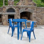24 Round Metal Indoor-Outdoor Table Set with 2 Arm Chairs