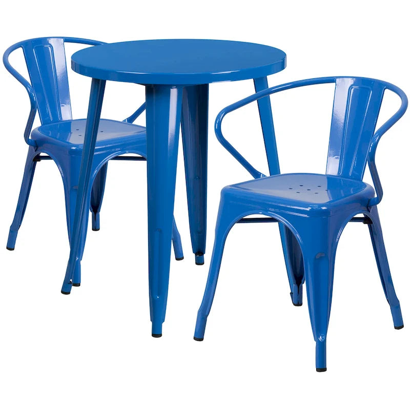 24 Round Metal Indoor-Outdoor Table Set with 2 Arm Chairs