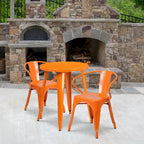 24 Round Metal Indoor-Outdoor Table Set with 2 Arm Chairs