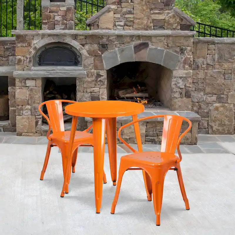 24 Round Metal Indoor-Outdoor Table Set with 2 Arm Chairs