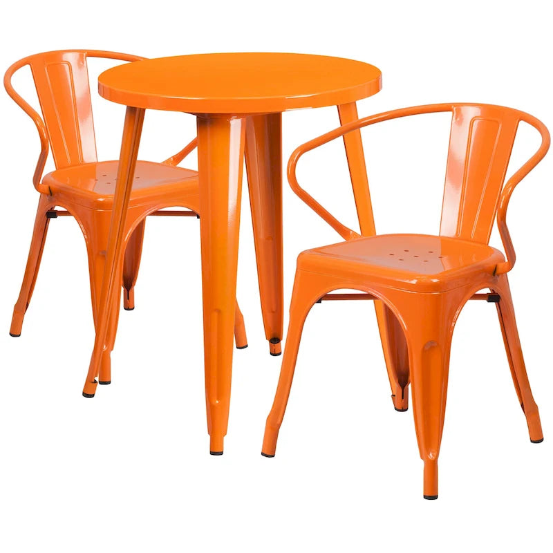 24 Round Metal Indoor-Outdoor Table Set with 2 Arm Chairs